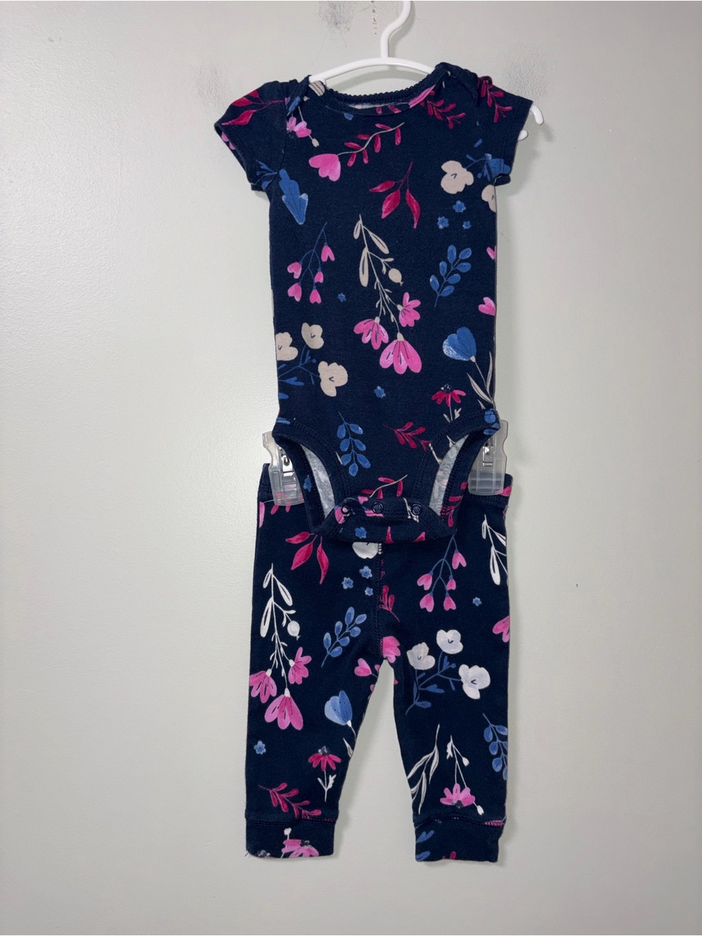 Carters Navy Pink & Purple Floral Body Suit Pants Set Girls 6M